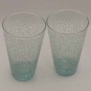 Etched WHITE Vintage Drinking Glasses 10 oz Set of 2 Spaghetti Style
